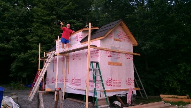 Scaffolding built for roof work, and my "contractor extraordinaire" (aka dad)